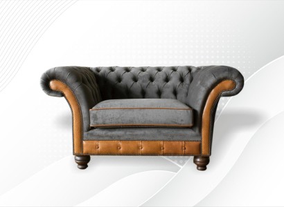 Chesterfield кресло Ткань Текстиль Серый Дизайн Гостиная Роскошь Обивка Новое Современное